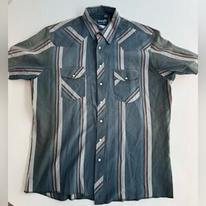VINTAGE Wrangler Western Shirt Stripe Pearl Snap size L Mens 80s